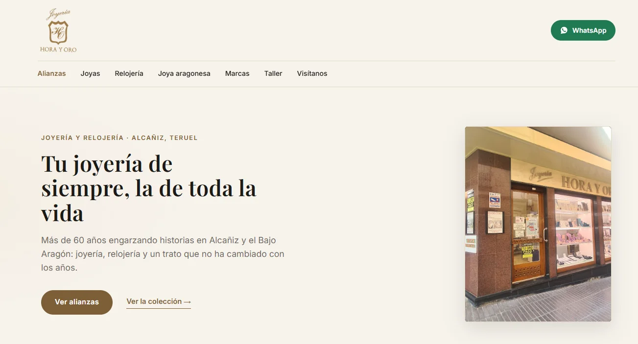 Web de Hora y Oro — joyería y relojería en Alcañiz